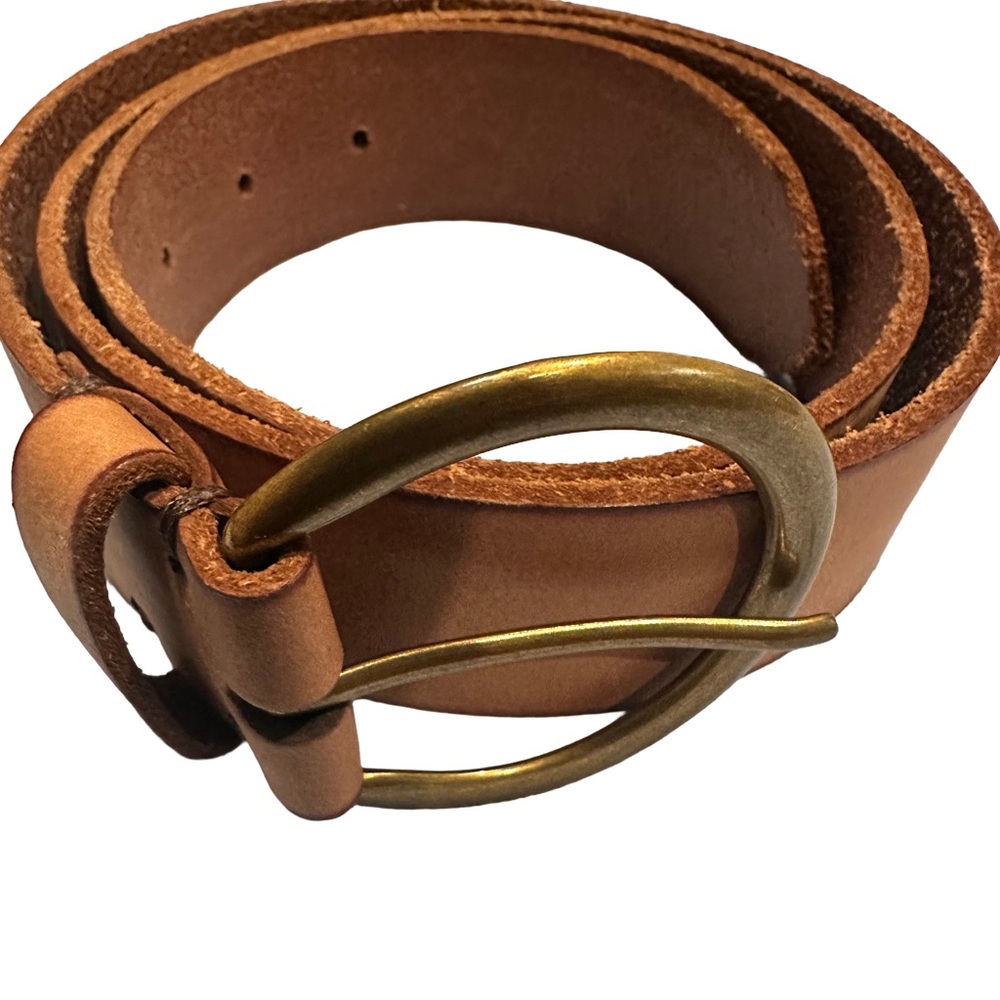 Frye Genuine Leather Tan Belt with Brass Buckle – Size Small